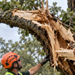 Arborist inspecting a storm-damaged tree in Clinton, MS
